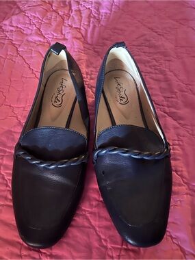 Life Stride Navy Blue Braided-Trim Leather Loafers size 10